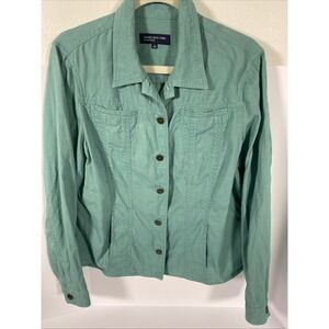Jones New York Linen Long Sleeve Shirt Jacket Size L Green Q1